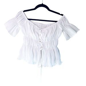 Shein White Women's Off the Shoulder Tie Front Cutout Top Boho Gypsy Sz M